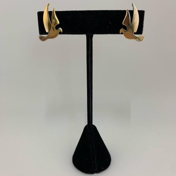 STERLING SILVER 925 GOLD VERMEIL Bird Dove Seagull Tern Post Pierce Vintage 7/8" - Picture 7 of 9